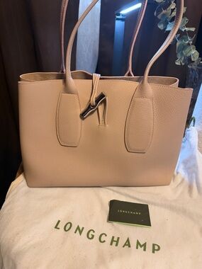 Longchamp Nude Pink Pebbled Leather Tote with Silver Accent